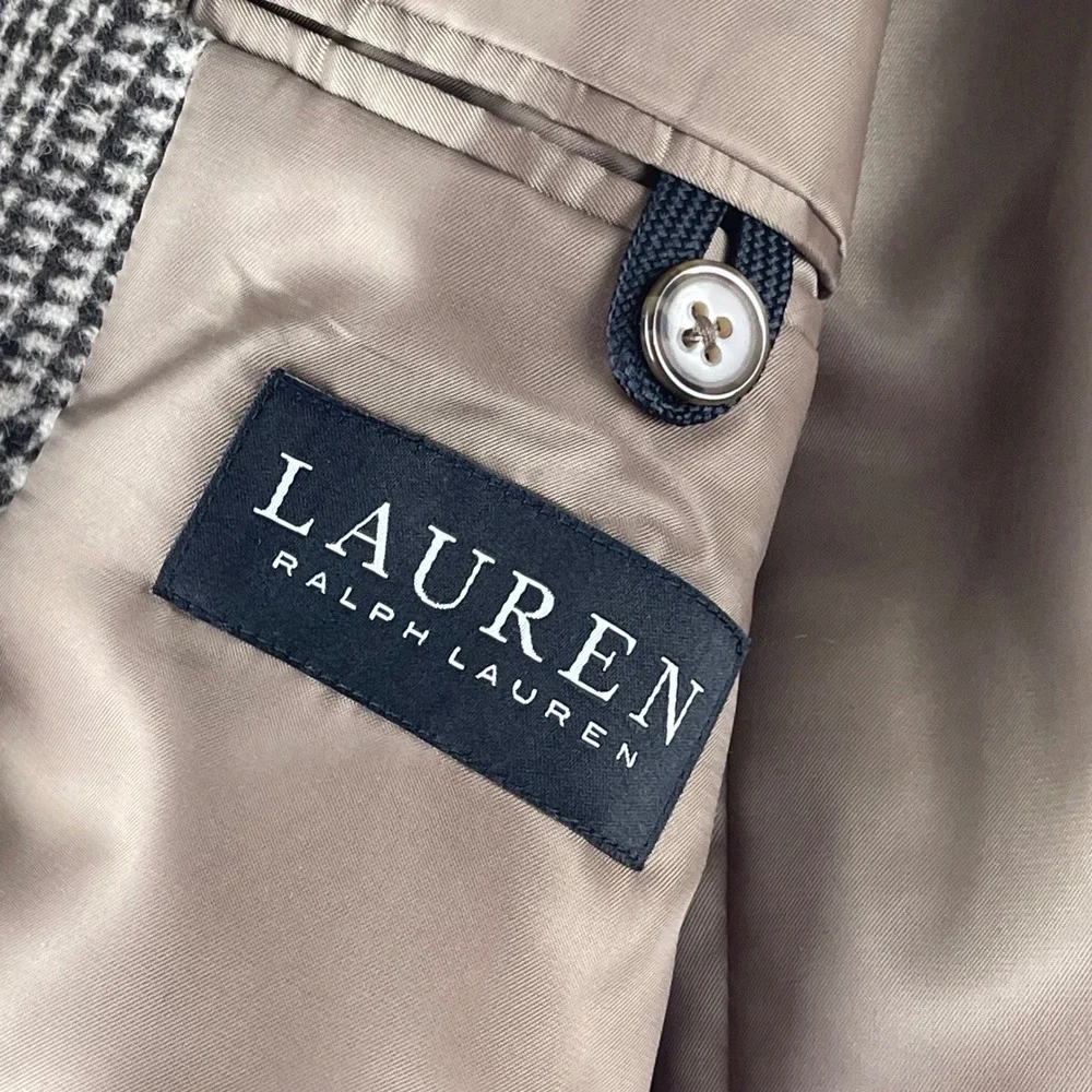 Lauren Ralph Lauren Black Label Men Gray Glen Plaid Wool Blend Overcoat Coat 44R